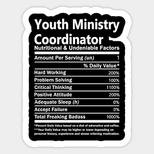 Youth Ministry Coordinator T Shirt - Nutritional and Undeniable Factors Gift Item Tee Sticker